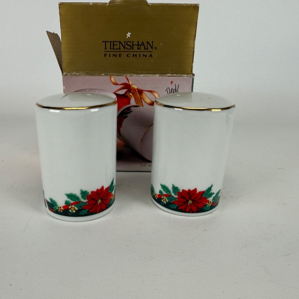Vintage Tienshan Deck the Halls Salt & Pepper Shakers 1994 Boxed Set